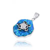 Blue Opal Pendant Necklace with Sterling Silver Turtle and Black Spinel