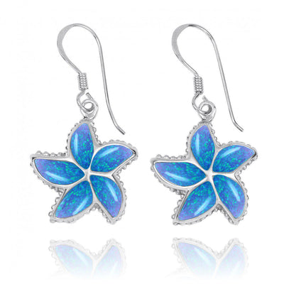 Blue Opal Starfish French Wire Earrings