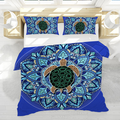 Blue Mandala Turtle Reversible Bedcover Set