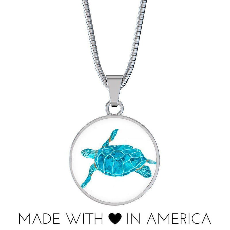 Blue Sea Turtle Necklace and Bangle Bracelet
