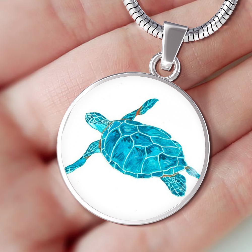 Blue Sea Turtle Necklace and Bangle Bracelet
