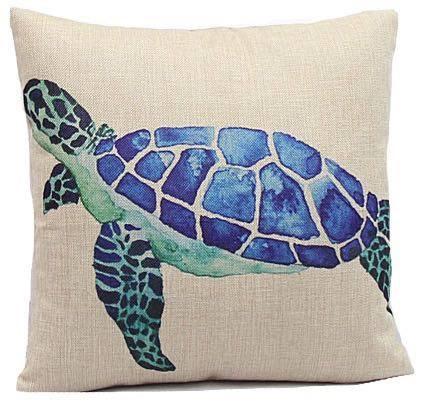 Blue Sea Turtle Pillow Cover