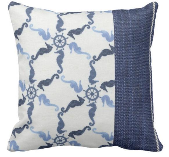 Blue Seahorses Pillow Cover
