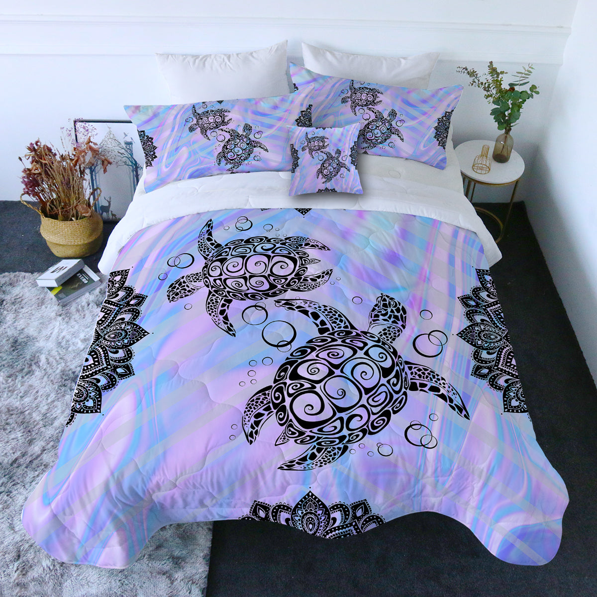 Rainbow Turtle Twist Comforter with Shams and Pillow Cover