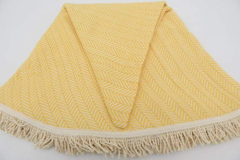 Bright Yellow 100% Cotton Round Beach Towel