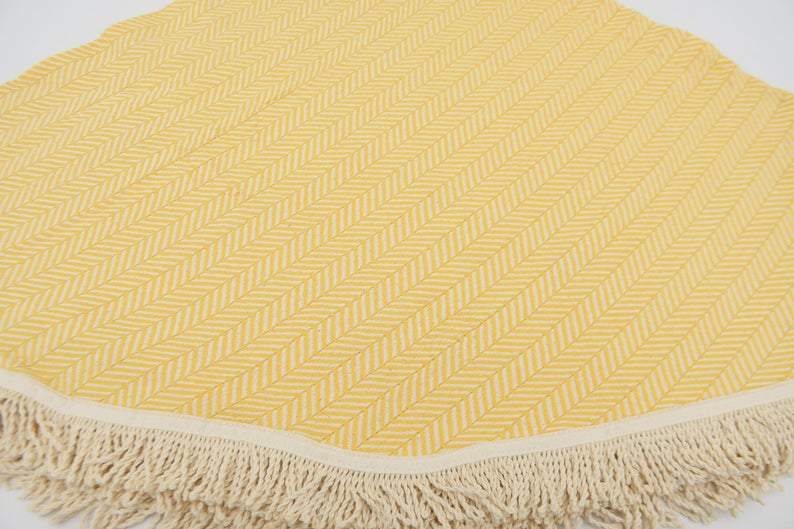 Bright Yellow 100% Cotton Round Beach Towel