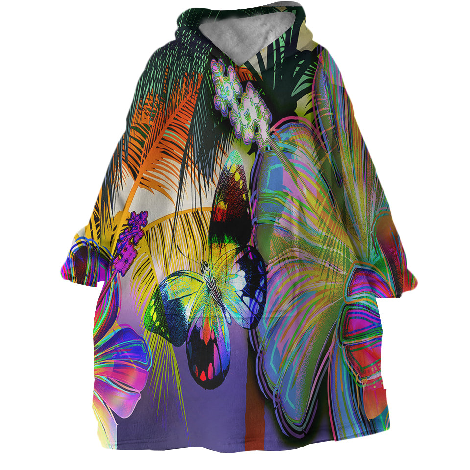 Tropical Hibiscus &amp; Butterfly Wearable Blanket Hoodie
