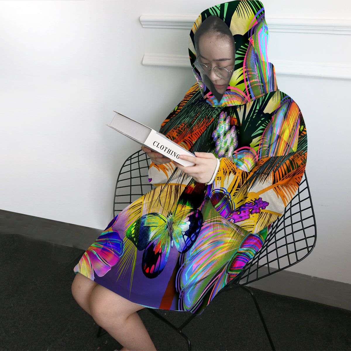 Tropical Hibiscus &amp; Butterfly Wearable Blanket Hoodie