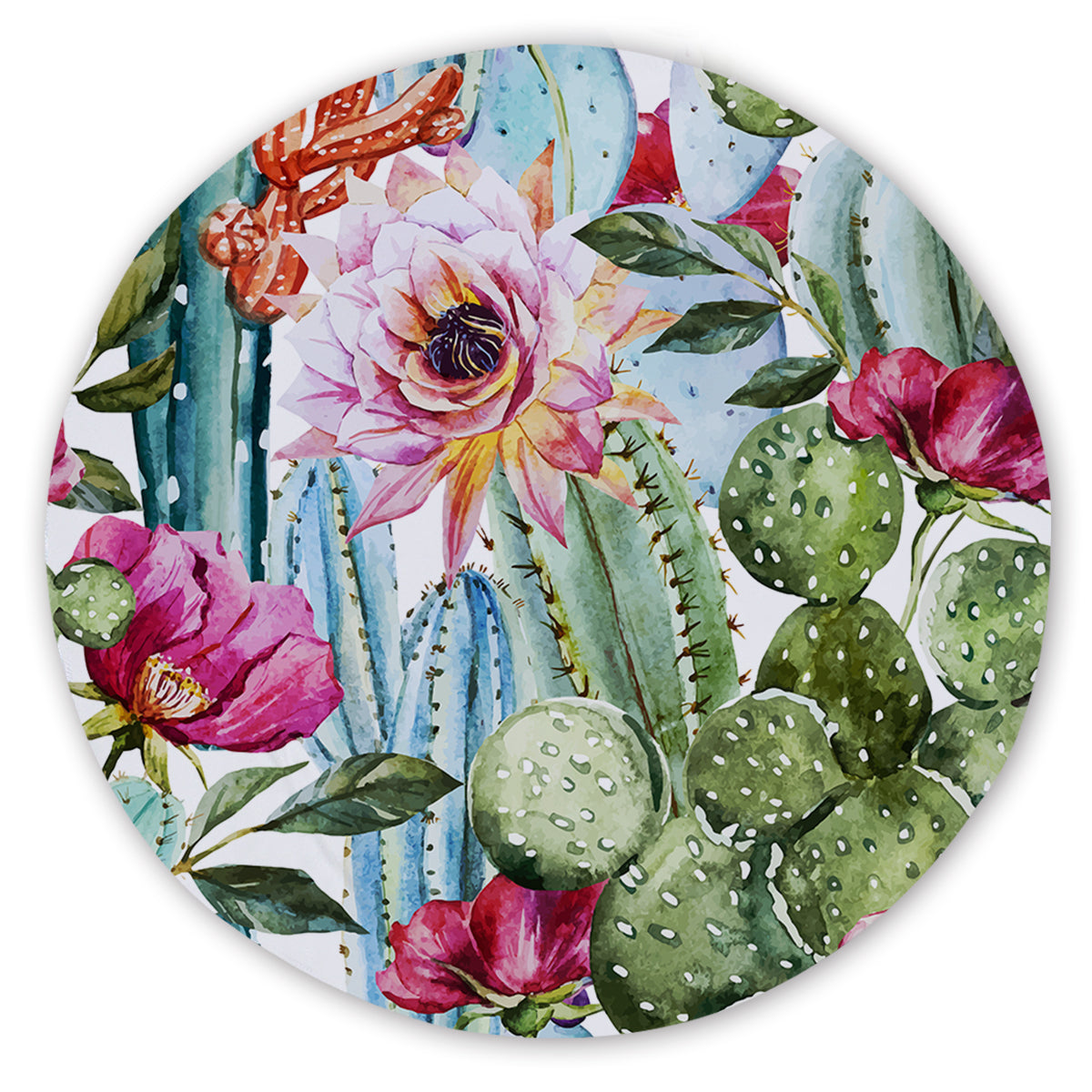 Colorful Cacti Round Area Rug