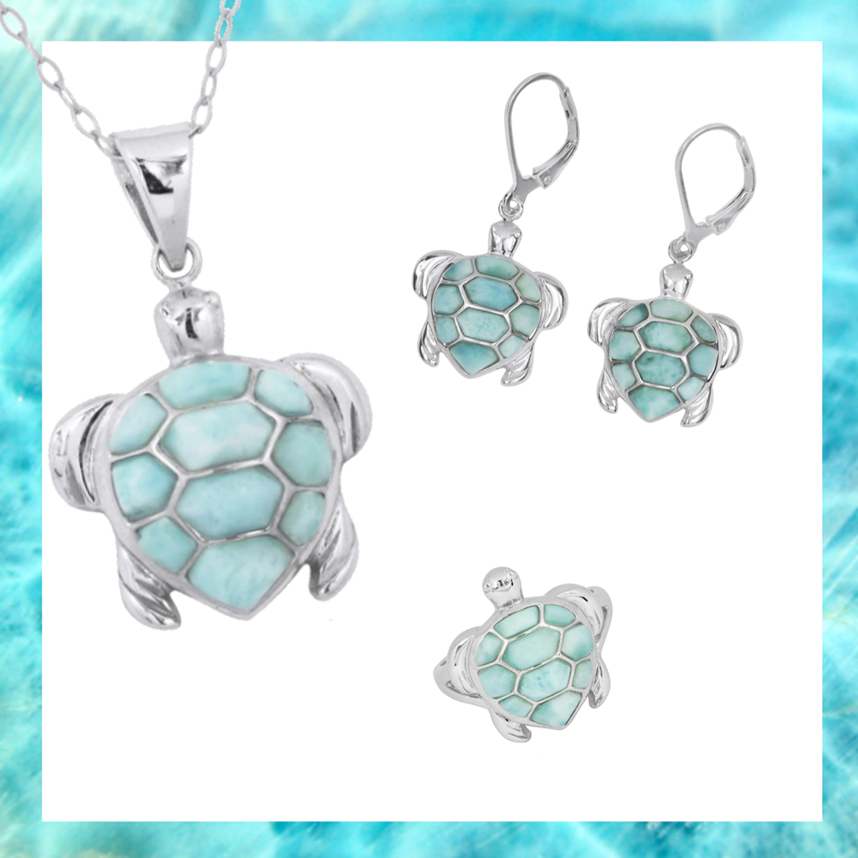 Caribbean Larimar Sea Turtle Jewelry Set