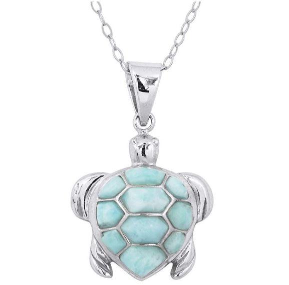 Sea Turtle Necklace with Larimar Coastal Passion