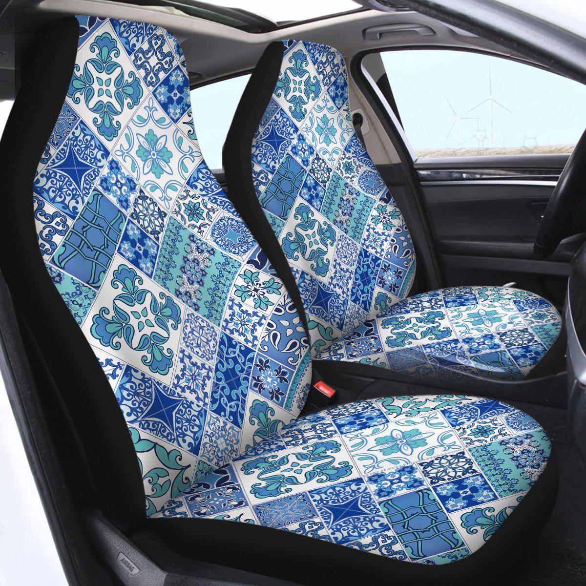 Tan Car Seat Covers Set With Purple and Blue Bright Butterflies