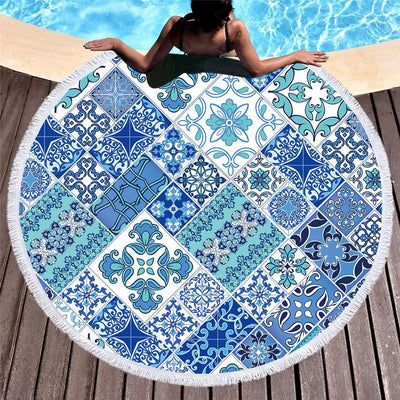 Coastal Mosaic Round Beach Towel