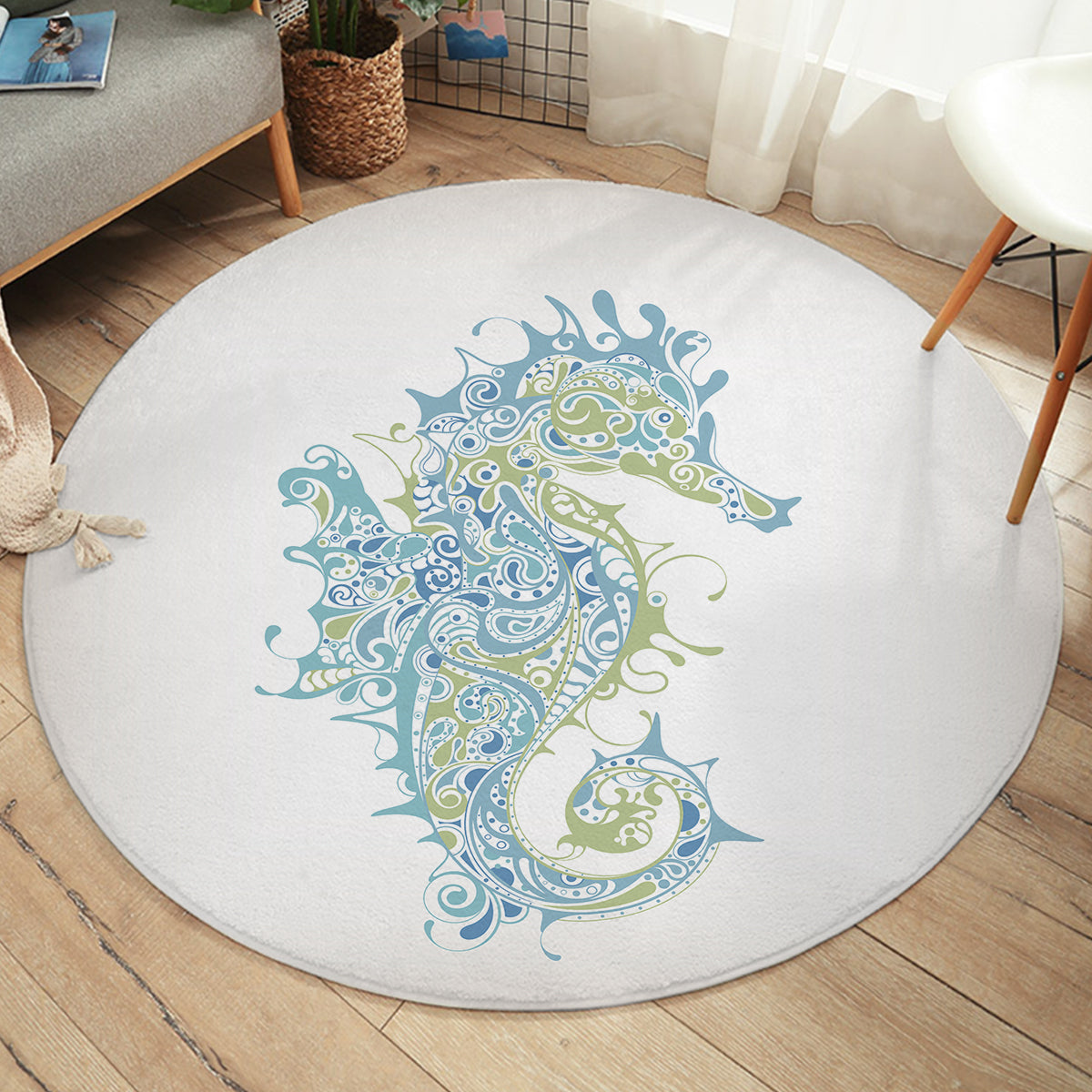Sugar Seahorse Round Area Rug