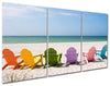 Colorful Beach Chairs 3 Piece Gallery Wrap Canvas Print