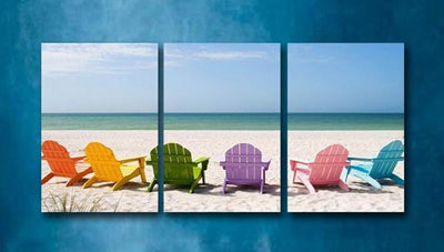 Colorful Beach Chairs 3 Piece Gallery Wrap Canvas Print