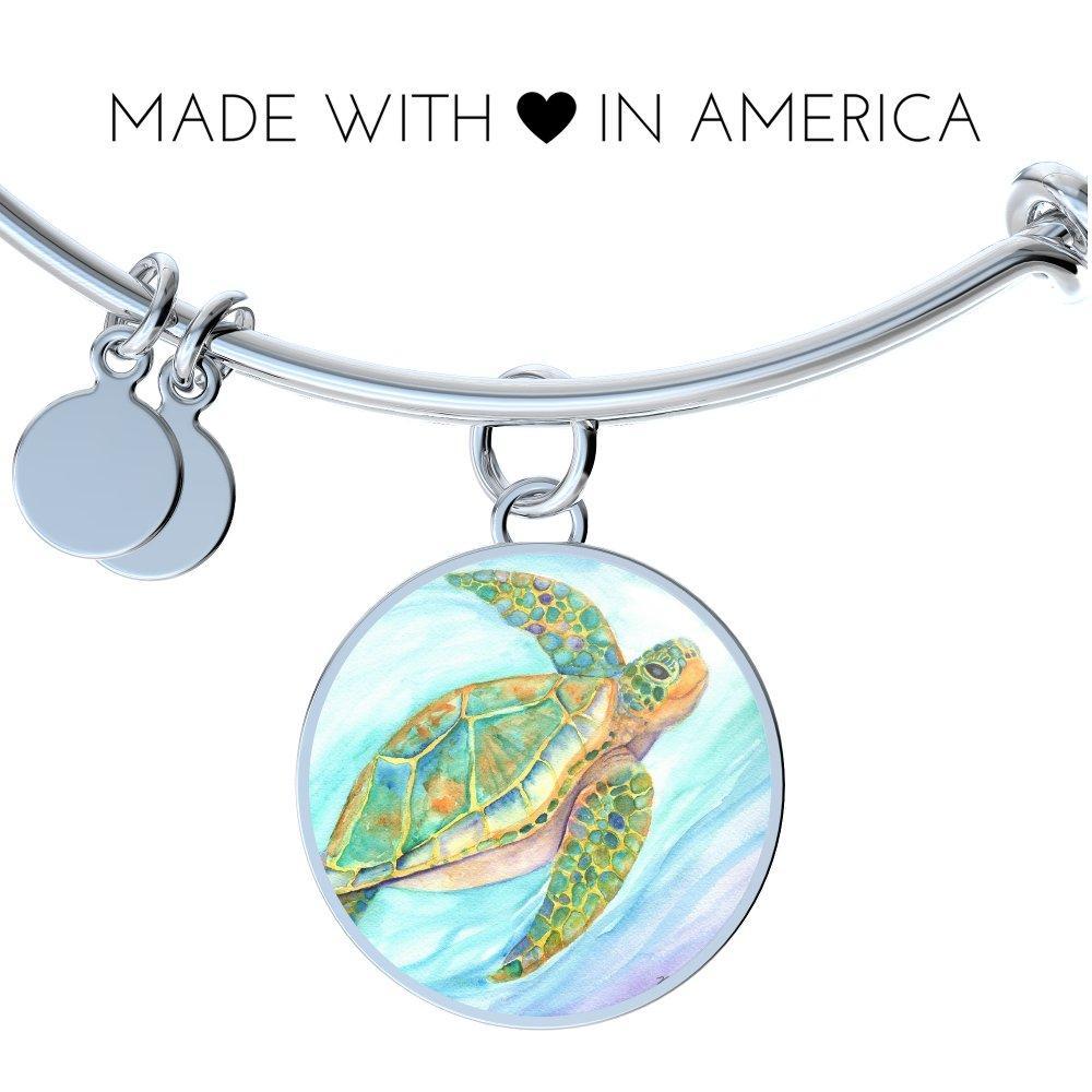 Colorful Sea Turtle Necklace And Bangle Bracelet