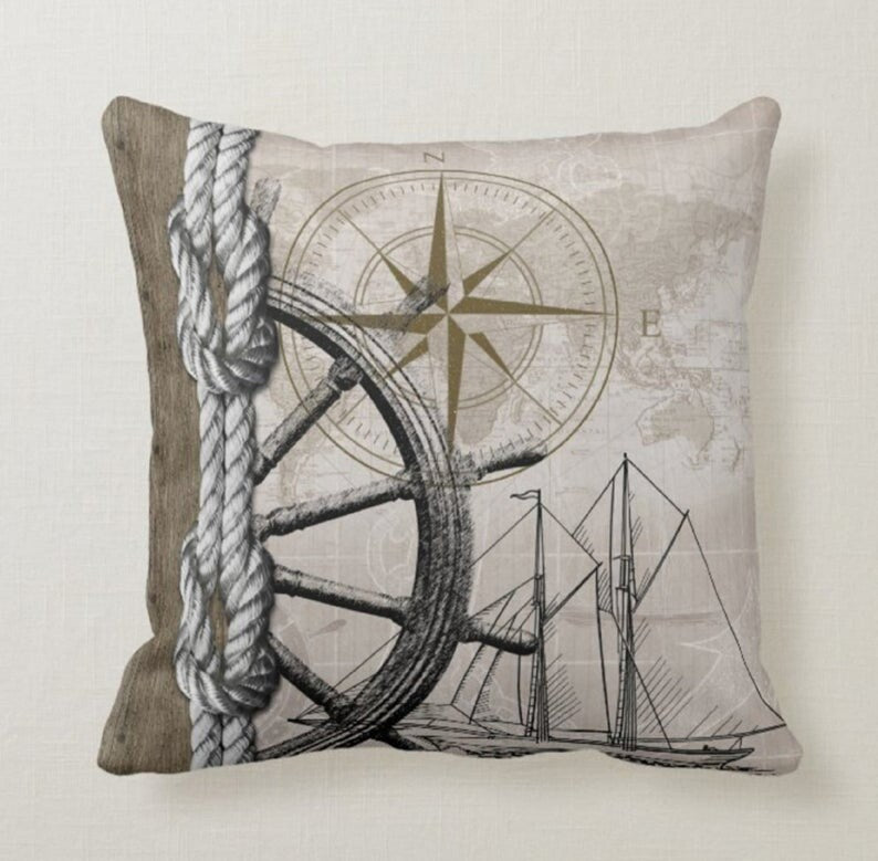 Vintage Nautical Set of 4 Pillow Covers