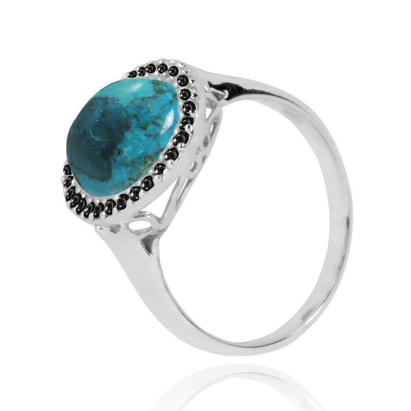 Compressed Turquoise Cocktail Ring with 30 Round Shape Black Sapphire Stones