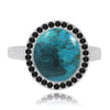 Compressed Turquoise Cocktail Ring with 30 Round Shape Black Sapphire Stones