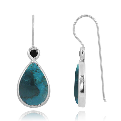 Compressed Turquoise French Wire Earrings with 1 0 Shape Black Spinal Stone