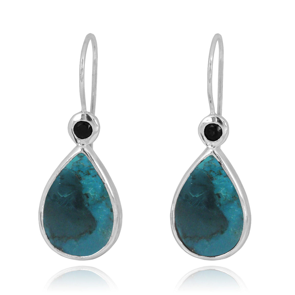 Compressed Turquoise French Wire Earrings with 1 0 Shape Black Spinal Stone