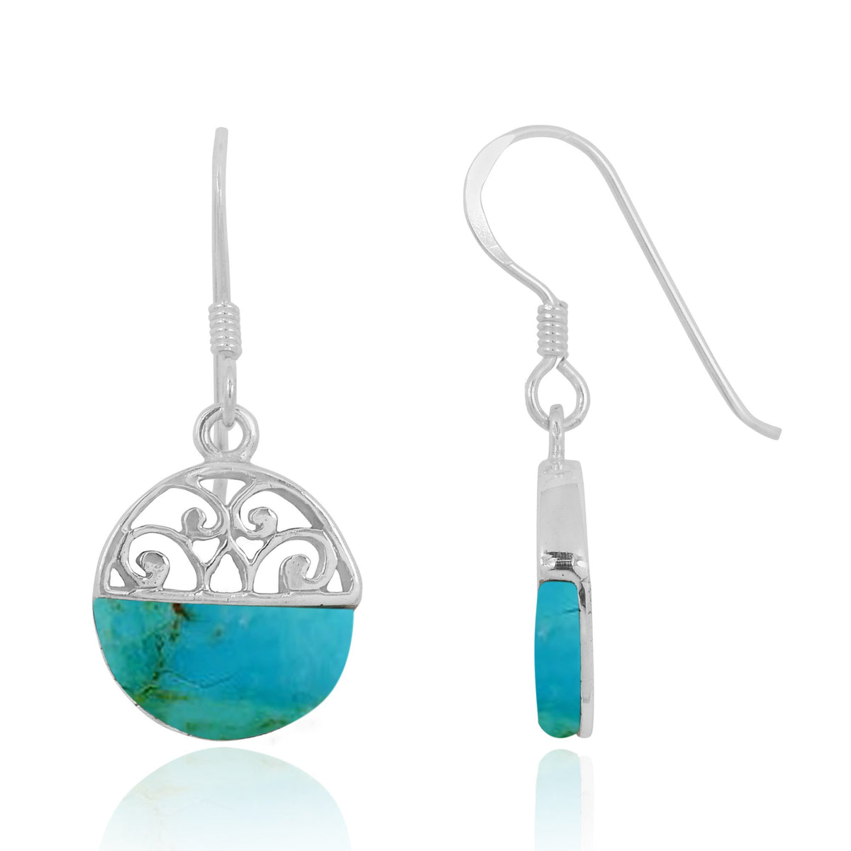 Compressed Turquoise Oxidized Silver French Wire Earrings