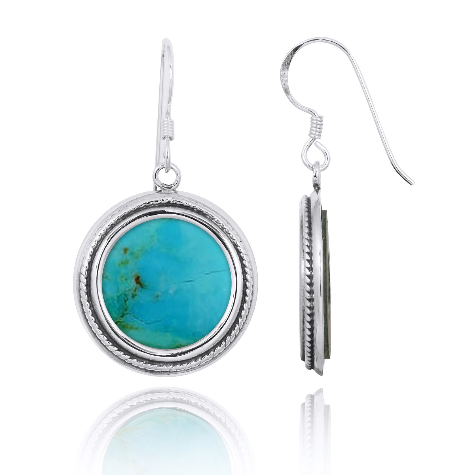 Compressed Turquoise Oxidized Silver French Wire Earrings