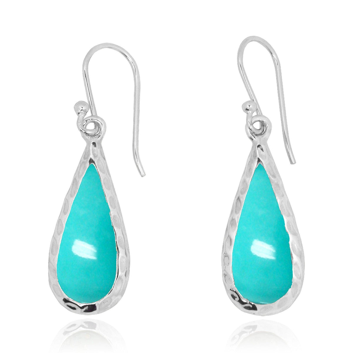 Compressed Turquoise Oxidized Silver French Wire Earrings
