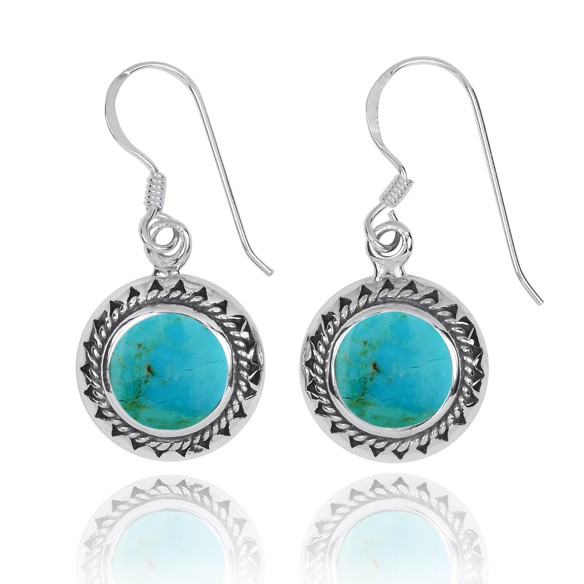 Compressed Turquoise Oxidized Silver French Wire Earrings