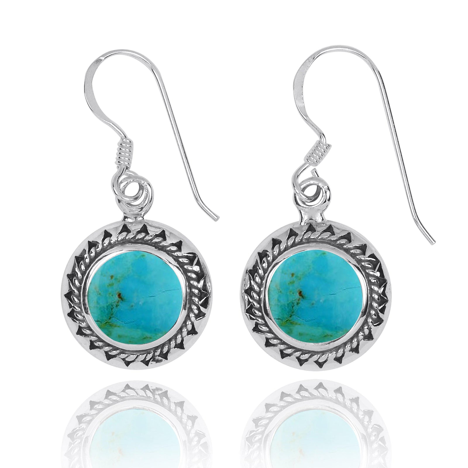 Compressed Turquoise Oxidized Silver French Wire Earrings