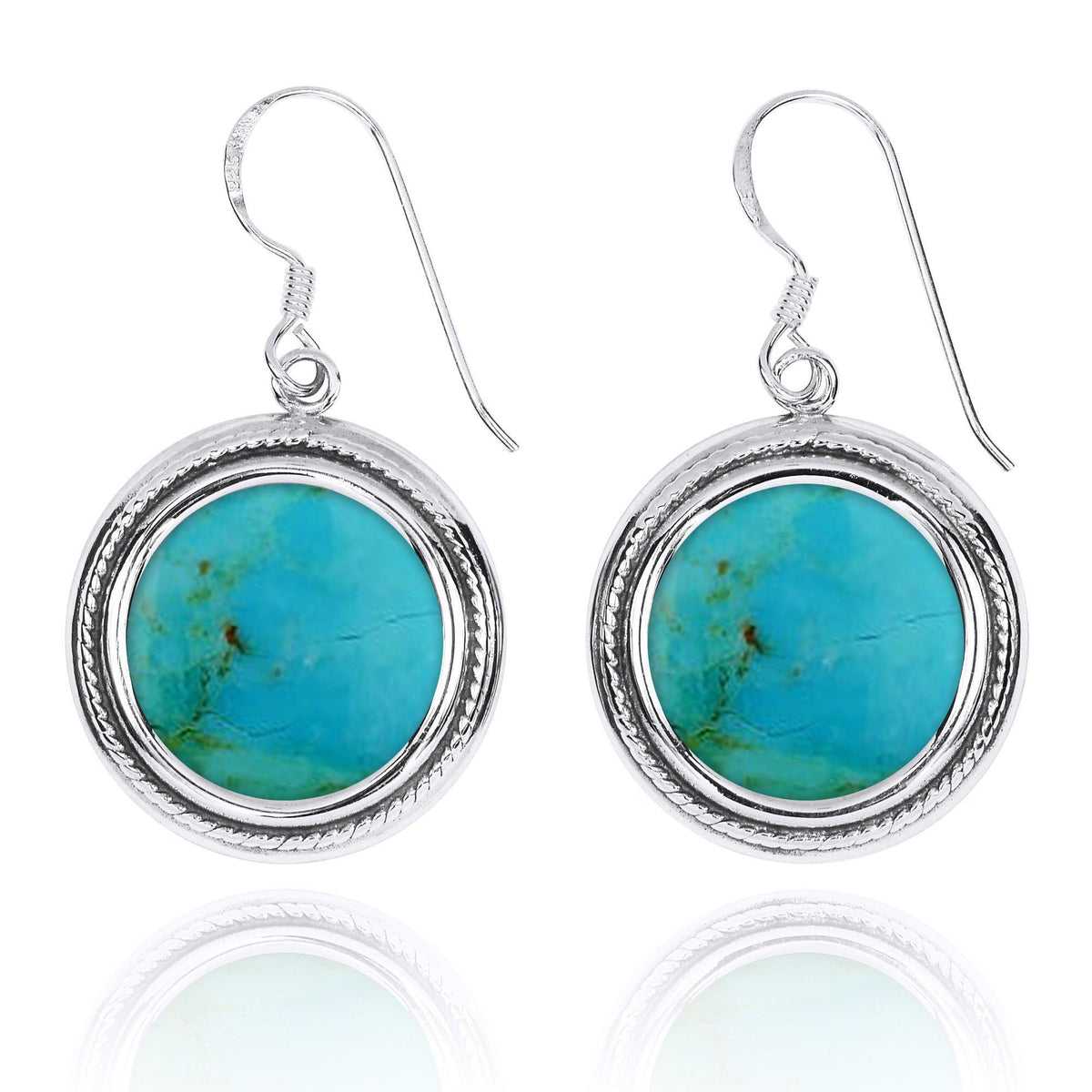 Compressed Turquoise Oxidized Silver French Wire Earrings