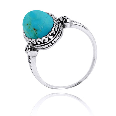 Compressed Turquoise Oxidized Silver Solitaire Ring