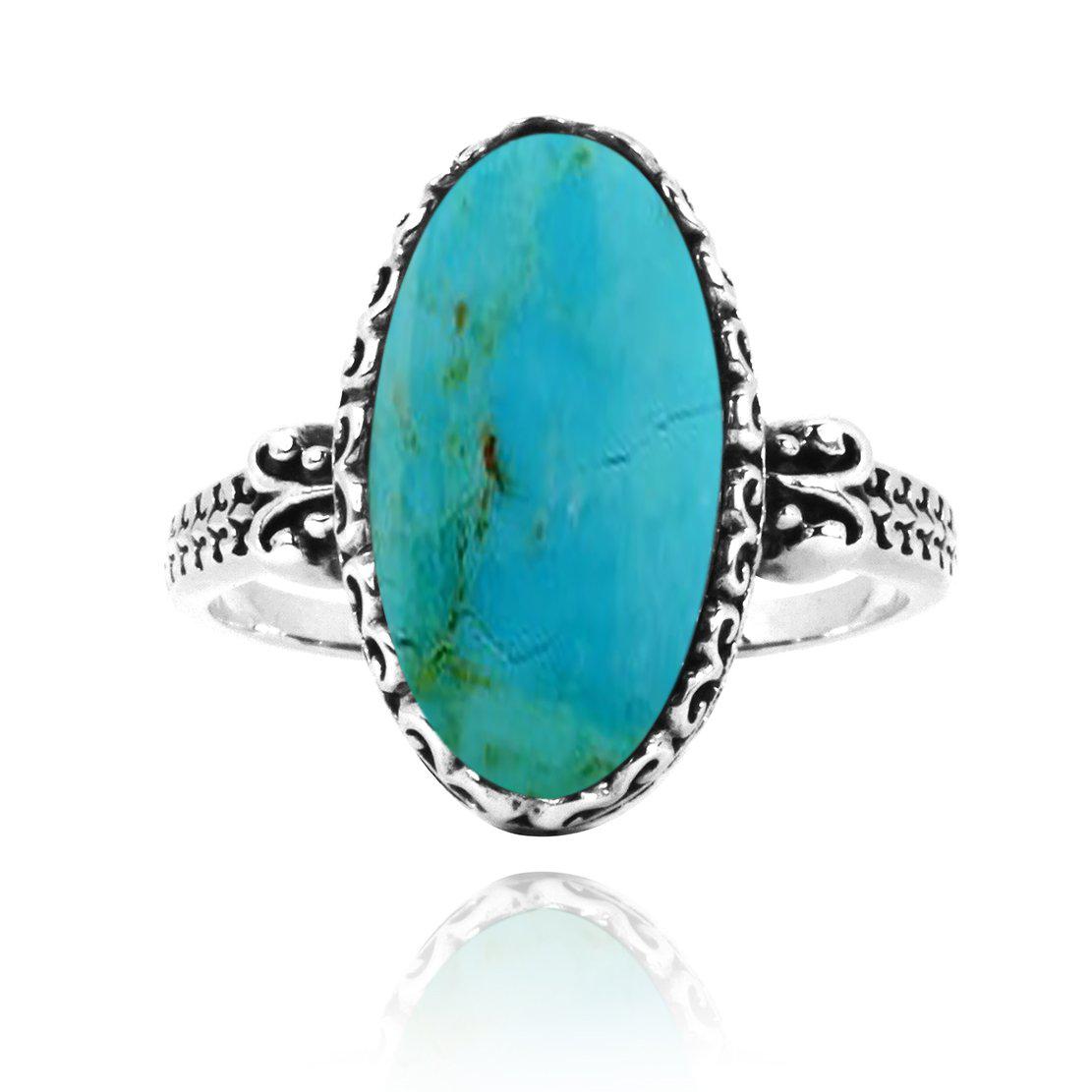 Compressed Turquoise Oxidized Silver Solitaire Ring