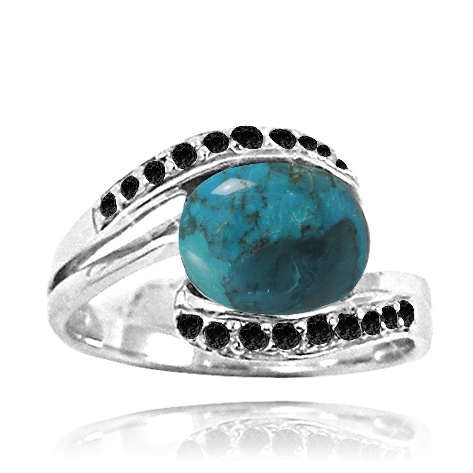 Compressed Turquoise Statement Ring with 18 Round Shape Black Spinal Stones