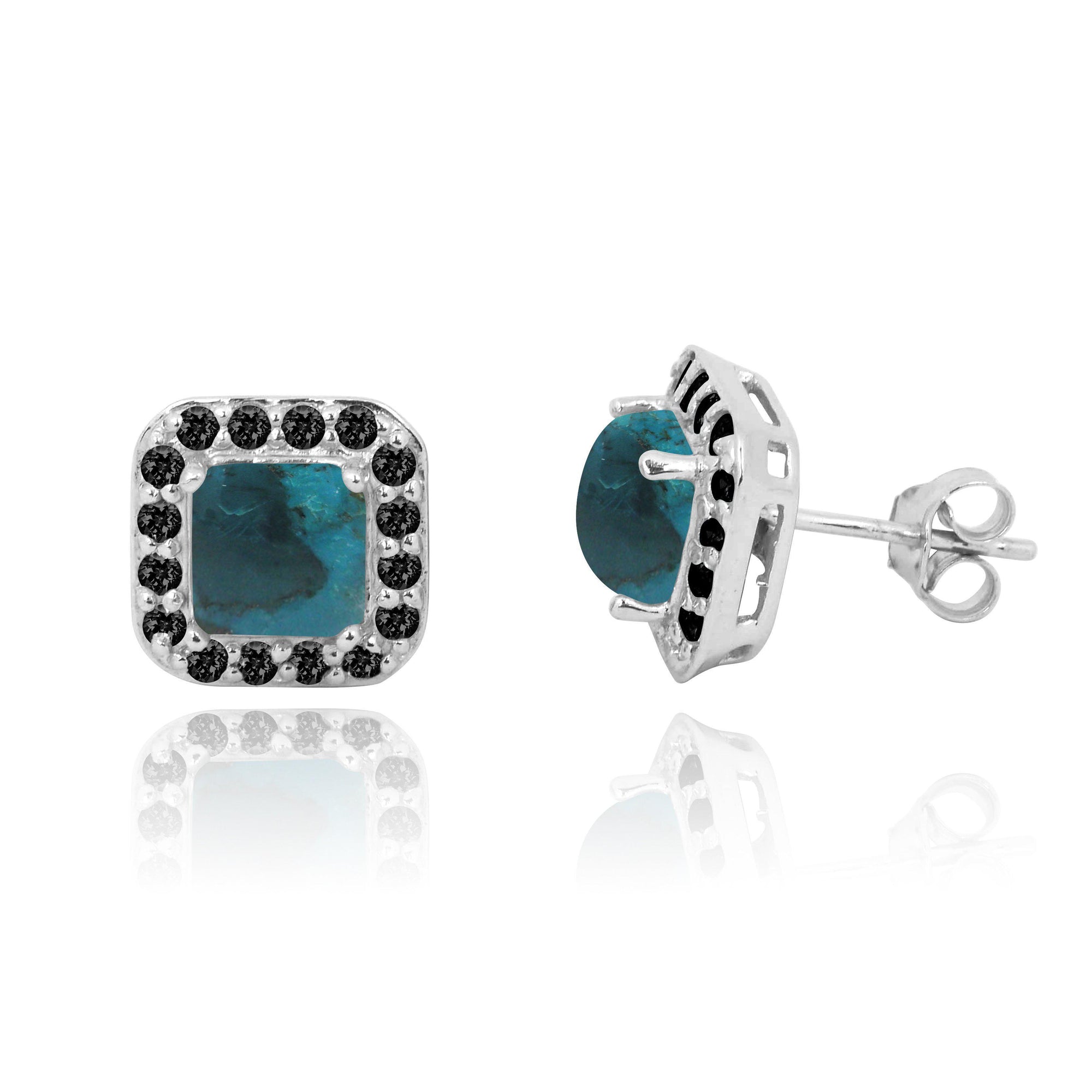 Compressed Turquoise Stud Earrings with 32 Round Shape Black Spinal Stones