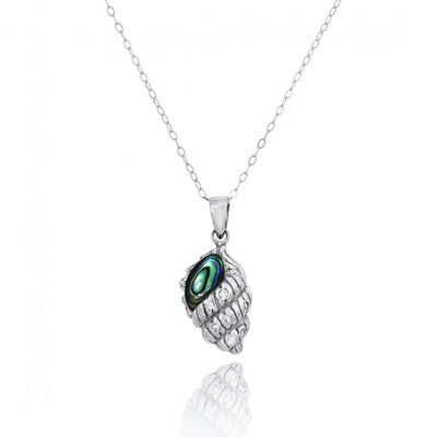 Conch Shell with Abalone Shell and White CZ Sterling Silver Pendant Necklace