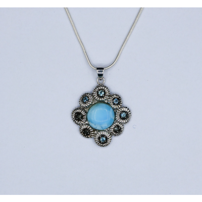 Coral Shaped Larimar Pendant with 8 Blue Topaz Stones - Only One Piece Created