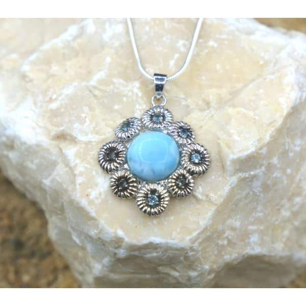 Coral Shaped Larimar Pendant with 8 Blue Topaz Stones - Only One Piece Created