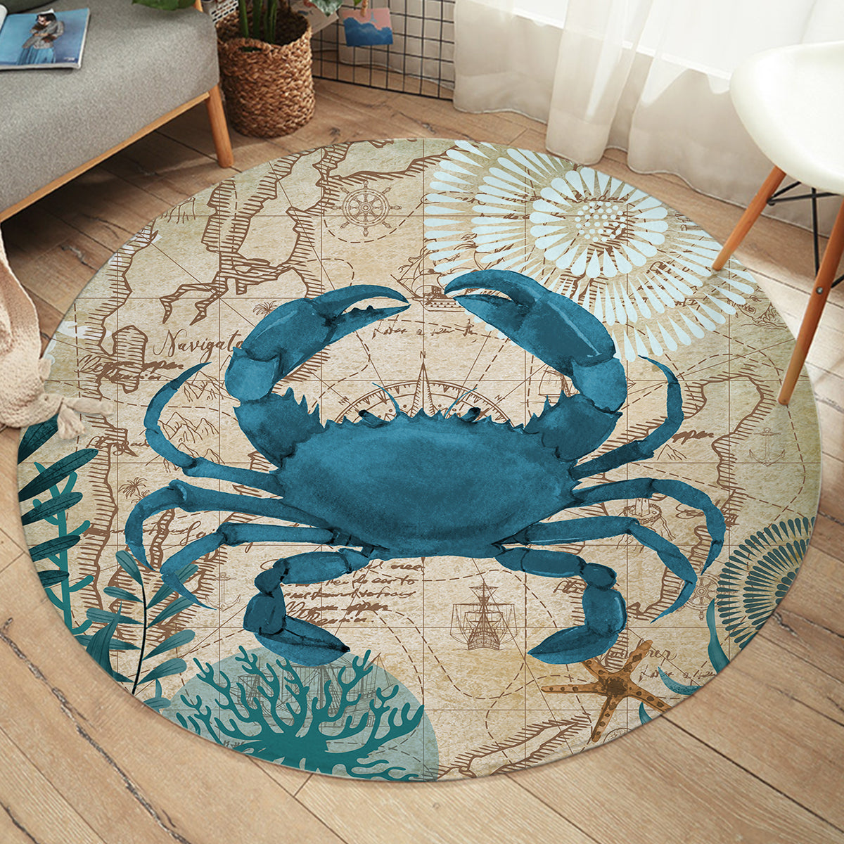 Round Rug Beach Beach Themed and Nautical Round Area Rugs - Coastal Passion