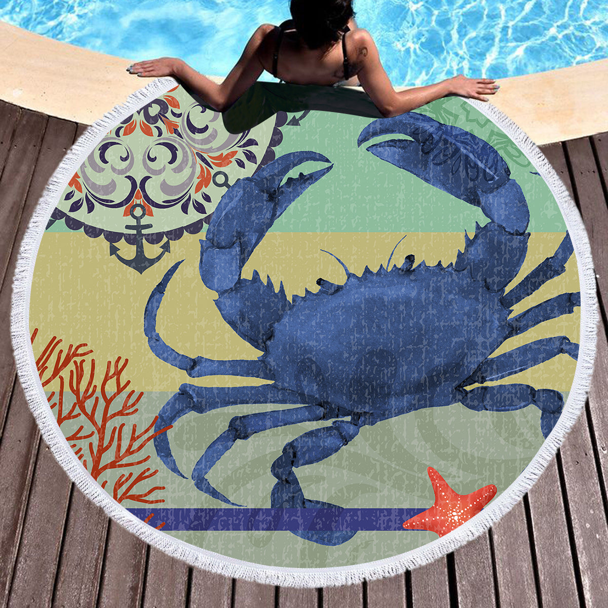 Crab Love Round Beach Towel