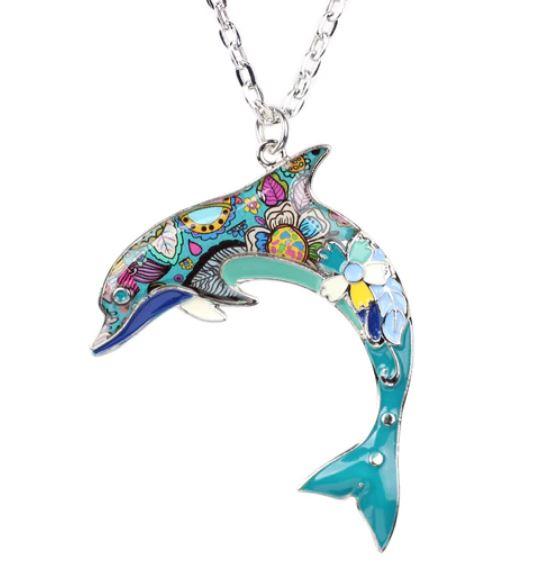 Dolly Dolphin - Enamel Pendant Necklace