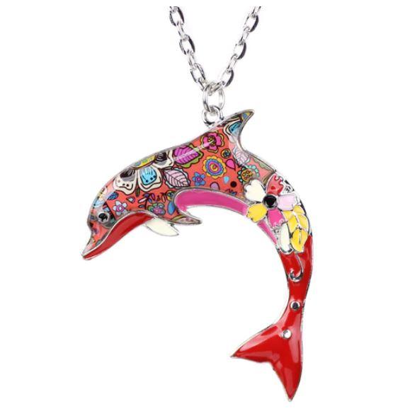 Dolly Dolphin - Enamel Pendant Necklace