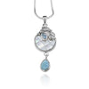 Dolphin Pendant Necklace with Swiss Blue Topaz, Mother of Pearl Mosaic and Larimar Stone