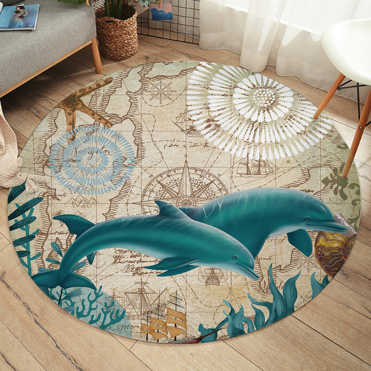 Dolphin Love Round Area Rug
