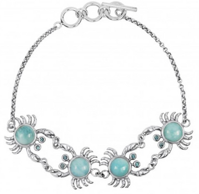 Sterling Silver Crab with Larimar Chain Bracelet