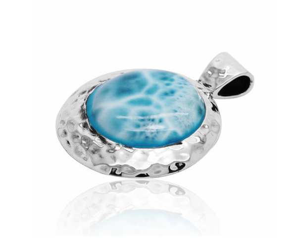 Caribbean Larimar Round Pendant Necklace