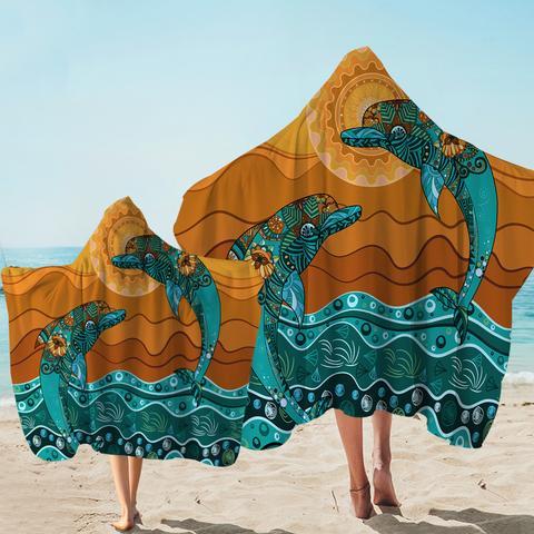 Double Dolphin Dreaming Hooded Towel
