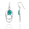 Double Silver Oval Hoop Drop Earrings with Compressed Turquoise