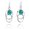 Double Silver Oval Hoop Drop Earrings with Compressed Turquoise